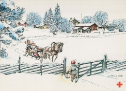 Feliz Año Navidad CABALLO Vintage Tarjeta Postal CPSM #PAZ867.ES - Nouvel An