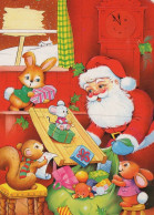 SANTA CLAUS ANIMALS CHRISTMAS Holidays Vintage Postcard CPSM #PAK653.GB - Santa Claus