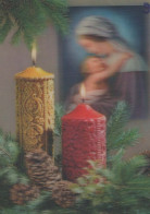Bonne Année Noël BOUGIE Vierge Marie Madone LENTICULAR 3D Vintage Carte Postale CPSM #PAZ037.FR - Neujahr