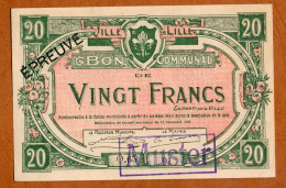 1914-1918 // LILLE (Nord 59) // Bon Communal De Vingt Francs // Epreuve-Muster - Bons & Nécessité