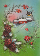 Bonne Année Noël OISEAU Vintage Carte Postale CPSM #PBM737.FR - Nouvel An