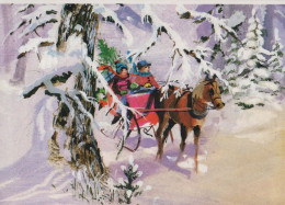 Bonne Année Noël CHEVAL Vintage Carte Postale CPSM #PBM417.FR - Nouvel An