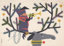 SANTA CLAUS Happy New Year Christmas DEER Vintage Postcard CPSM #PBB196.GB - Santa Claus