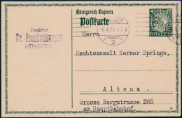 1914 Königreich Bayern Ganzsache P 93 II / 01 (14) Postkarte Maschinenstempel 16.6.1914 Von München Nach Altona - Entiers Postaux