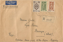 FRENCH INDIA - 3 R. 12 CA. FRANKING ON AIR MAILED REGISTERED COVER FROM PONDICHERY TO FRANCE - 1951 - Covers & Documents