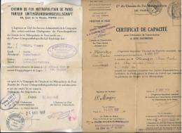 PETITE ARCHIVE PERSONNEL 1937- 1945 - CHEMIN DE FER METROPOLITAIN DE PARIS - Andere & Zonder Classificatie