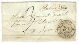 1845 - Lettre De MORESTEL ( Isère ) Cad T13 Taxe  3 D. + H Boite Rurale D' Arandon - 1801-1848: Precursors XIX