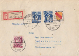Saar R-Brief Mif Minr.2x 213,216 Fr. Zone Minr.10 Friedrichsthal 14.10.47 Gel. Nach Pfullingen - Covers & Documents