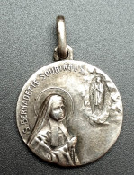 Pendentif Médaille Religieuse Argent 800 Début XXe "Sainte Bernadette Soubirous / Pape Pie XI" Religious Medal - Religione & Esoterismo