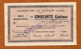 1914-1918 // LUZOIR (Aisne 02) // Juillet 1915 // Bon Municipal De Cinquante Centimes // Echantillons Sans Valeur - Bons & Nécessité