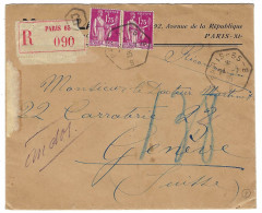 1935 - Env. RECC. De PARIS - 65 - B  Cad De Recette Aux. Urbaine  Hexag. Plein Affr. à 3,50 F  Paix Pour La Suisse - 1921-1960: Modern Period
