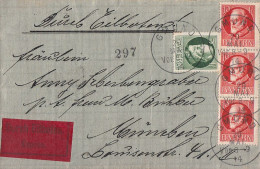 Bayern Brief Eilbote Mif Minr.95I, 3x 114A Gmund 20.5.14 Gel. Nach München - Lettres & Documents