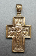 Pendentif Médaille Religieuse Croix Bronze Orthodoxe XIXe - Religious Medal - Religion & Esotérisme