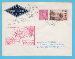 FRANCE First Night Flight Cover 1939 Paris - Bordeaux - Pau With Autograph Of The Pilot - Covers & Documents