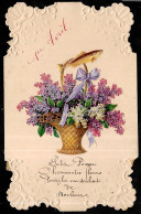 CPA 1er Premier AVRIL - Ajoutis Poisson Et Bouquet De Lilas, Belle écriture, Coins Gaufrés - 1er Avril - Poisson D'avril