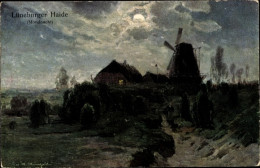 Artiste Clair De Lune Lithographie Meinzolt, Georg M., Lüneburger Heide, Mondnacht, Windmühle - Autres & Non Classés