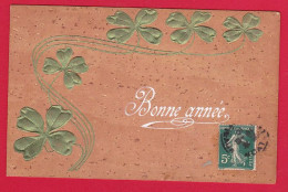 AE476 FANTAISIES FEUILLES TREFLES CARTE GAUFREE FACON LIEGE BONNE ANNEE - Flowers