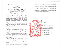 DP Maria Rinckhout ° Machelen Vl. Brabant 1906 † Wiltijk 1965 X Frans De Vadder - Devotion Images