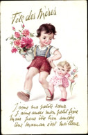 CPA Geschwister, Kinder, Fest, Rosen Im Blumentopf - Sonstige & Ohne Zuordnung