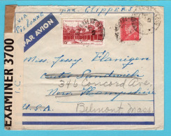 FRANCE Bermuda Censored Air Cover 1942 Villefranche To Center Sandwich, USA Forwarded Belmont - Covers & Documents