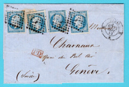 FRANCE Cover Sheet 1859 Paris PD To Geneve, Switzerland - 1853-1860 Napoléon III