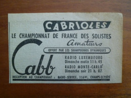 Publicité 1949 Shampooing Cabb Offre émission Cabrioles Championnat Des Solistes Radio Monte-Carlo Luxembourg - Publicités