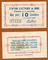 1914-1918 // BONS "En Chablais" (Haute-Savoie 74) // Station Electrique // Force Et Lumière // Bon Pour 10 Centimes - Notgeld