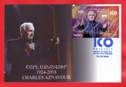 Armenien/Armenie/Armenia 2024, 100th Ann. Of Charles Aznavour (1924-2018), France, Singer SS - Card Maximum (II) - Armenien