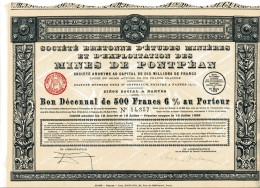 Bretonne D'Études Minières Et D'Exploitation Des MINES De PONTPÉAN; Bon Décennal (Imprimerie Richard) - Mines