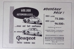 Publicité De Presse ; Peugeot 203 & 403 - Publicités