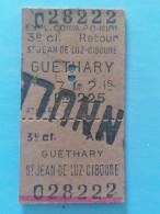 Sncf. PO.Midi Ticket 3eme Classe Guéthary Saint Jean De Luz - Autres & Non Classés
