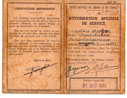 AUTORISATION SPECIALE DE SERVICE DE 1944  - SNCF - MASSY PALAISEAU A PARIS VIA VERSAILLES - Eisenbahnverkehr