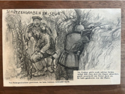 Humoristische Zeichner Ak - Schützengraben Friseur - Stempel Reserve Lazarett Baden-Baden - 11.2.1916 - Guerre 1914-18