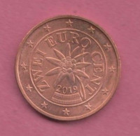 Osterreich, Austria. 2019- 2 Cent-  Copper Plated Steel- Obverse An Edelweiss, Symbolising A Duty To The Environment. - Oostenrijk