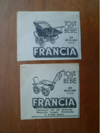 Deux Publicité 1949 Tout Pour Bébé FRANCIA Rue De Clichy Paris - Advertising