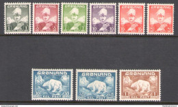 1938-46 Groenlandia, Serie Ordinaria N. 1/9 - MNH** - Autres & Non Classés