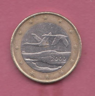 Finland, 2000- 1 Euro- Bimetallic Copper-nickel Clad Nickel Center In Nickel Brass Ring- Obverse Two Flying Swans . - Finlandia