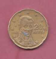 Greece, 2002- 20  Euro Cent-Nordic Gold- Obverse A Portrait Of Ioannis Capodistrias . - Grecia