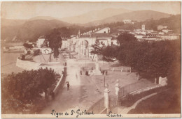 Photo Albuminée Format Carte   Ligne Du Saint Gothard Gottardo (Suisse Italie) La Gare De Luino Photo Champagne - Trains