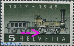 Switzerland 1947 5c, Plate Flaw, Missing Spoke In Large Wheel, Mint NH, Transport - Various - Railways - Errors, Mispr.. - Unused Stamps