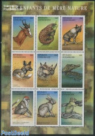 Central Africa 2001 Animals 9v M/s, Mint NH, Nature - Animals (others & Mixed) - Crocodiles - Monkeys - Rabbits / Hare.. - Zentralafrik. Republik