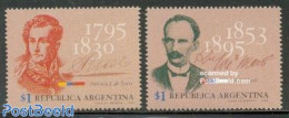 Argentina 1995 De Sucre/Marti 2v, Mint NH, History - Newspapers & Journalism - Art - Handwriting And Autographs - Neufs