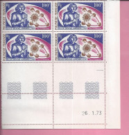 POLYNESIE FRANCAISE  POSTE AERIENNE Blocs De 4  Timbres Coin Date 1973  100FR - Unused Stamps