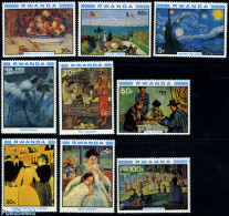 Rwanda 1980 Impressionist Paintings 9v, Mint NH, Nature - Sport - Dogs - Playing Cards - Art - Edgar Degas - Henri De .. - Autres & Non Classés