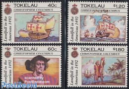 Tokelau Islands 1992 Discovery Of America 4v, Mint NH, History - Transport - Explorers - Ships And Boats - Explorateurs