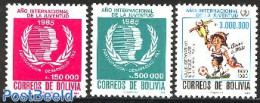 Bolivia 1986 Int. Youth Year 3v, Mint NH, Sport - Various - Football - International Youth Year 1984 - Bolivië