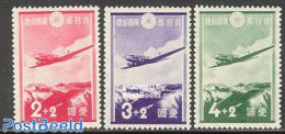 Japan 1937 National Air Fund 3v, Mint NH, Transport - Aircraft & Aviation - Unused Stamps