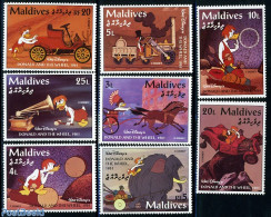 Maldives 1995 Disney, Donald 8v, Mint NH, Nature - Transport - Horses - Prehistoric Animals - Automobiles - Railways -.. - Vor- U. Frühgeschichte