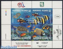 Marshall Islands 1996 Taipei 96 4v M/s, Mint NH, Nature - Sport - Fish - Turtles - Diving - Poissons