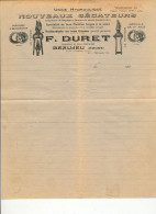 (envoyé Plié En 4) Publicité Des Années 1920' (François) Duret Beaujeu (Rhône 69) Nouveaux Sécateurs Taillanderie - Reclame